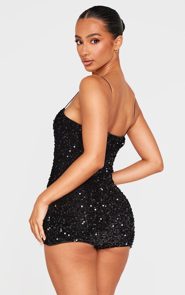 Petite Black Textured Sequin Romper Product Image