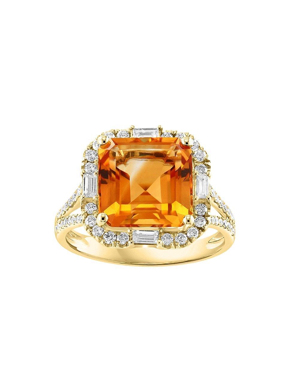 Womens 14K Yellow Gold, Citrine & 0.5 TCW Diamond Halo Ring Product Image