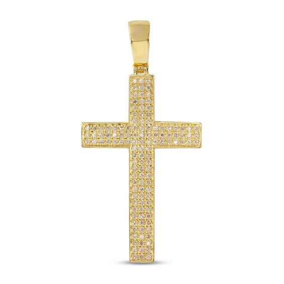 Men's 1/2 CT. T.w. Diamond Triple Row Cross Necklace Charm in 10K Gold Product Image