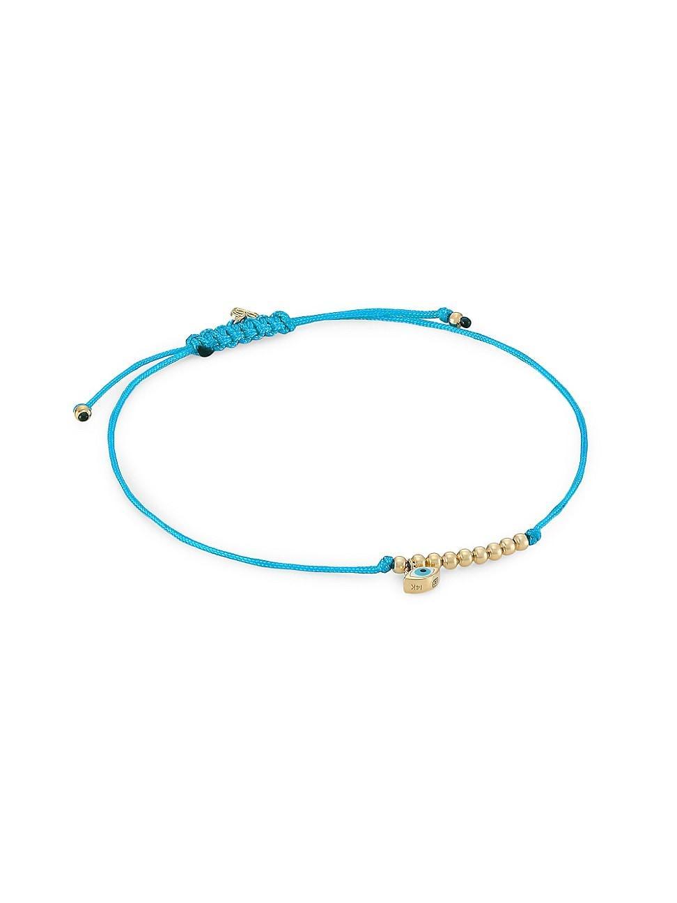 Womens 14K Yellow Gold, Enamel & Turquoise Evil Eye Charm Cord Bracelet Product Image