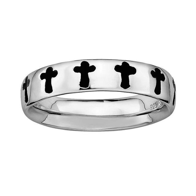 Stacks & Stones Sterling Silver Black Enamel Cross Stack Ring, Womens Grey Product Image