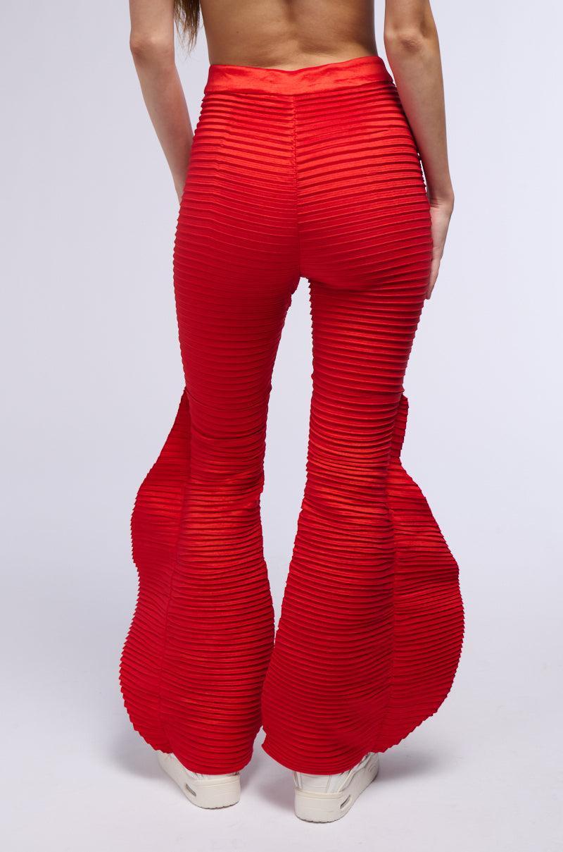 RUNAWAY PLEATED FLARE TROUSER PANT IN RED Product Image