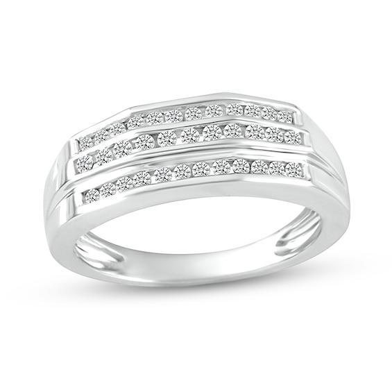 Men's 1/2 CT. T.w. Diamond Triple Row Band in 10K White Gold Product Image