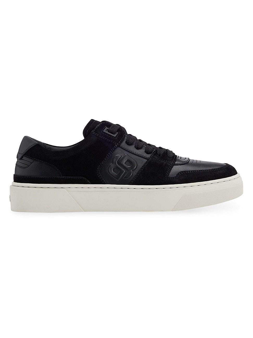 Womens Leather Lace-Up Trainer Sneakers with Suede Trims Product Image