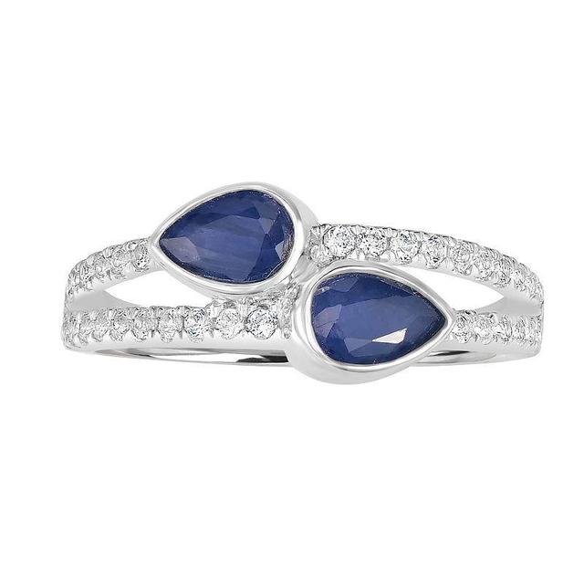 Gemistry 14k White Gold Gemstone & White Topaz Bypass Ring, Womens Blue Product Image