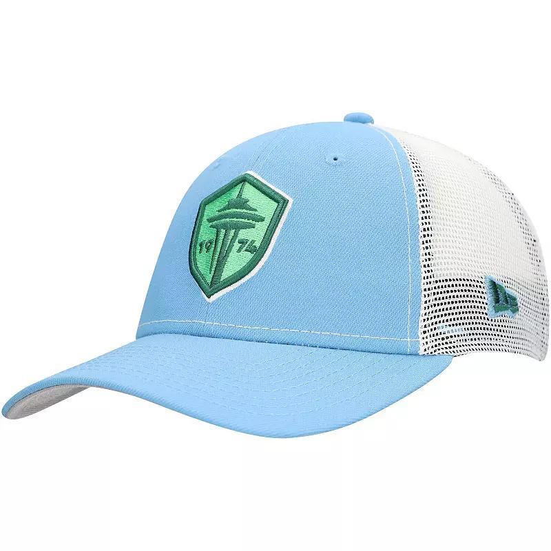 Mens New Era Blue Seattle Sounders FC Sky Crest 9FORTY Trucker Adjustable Hat Product Image