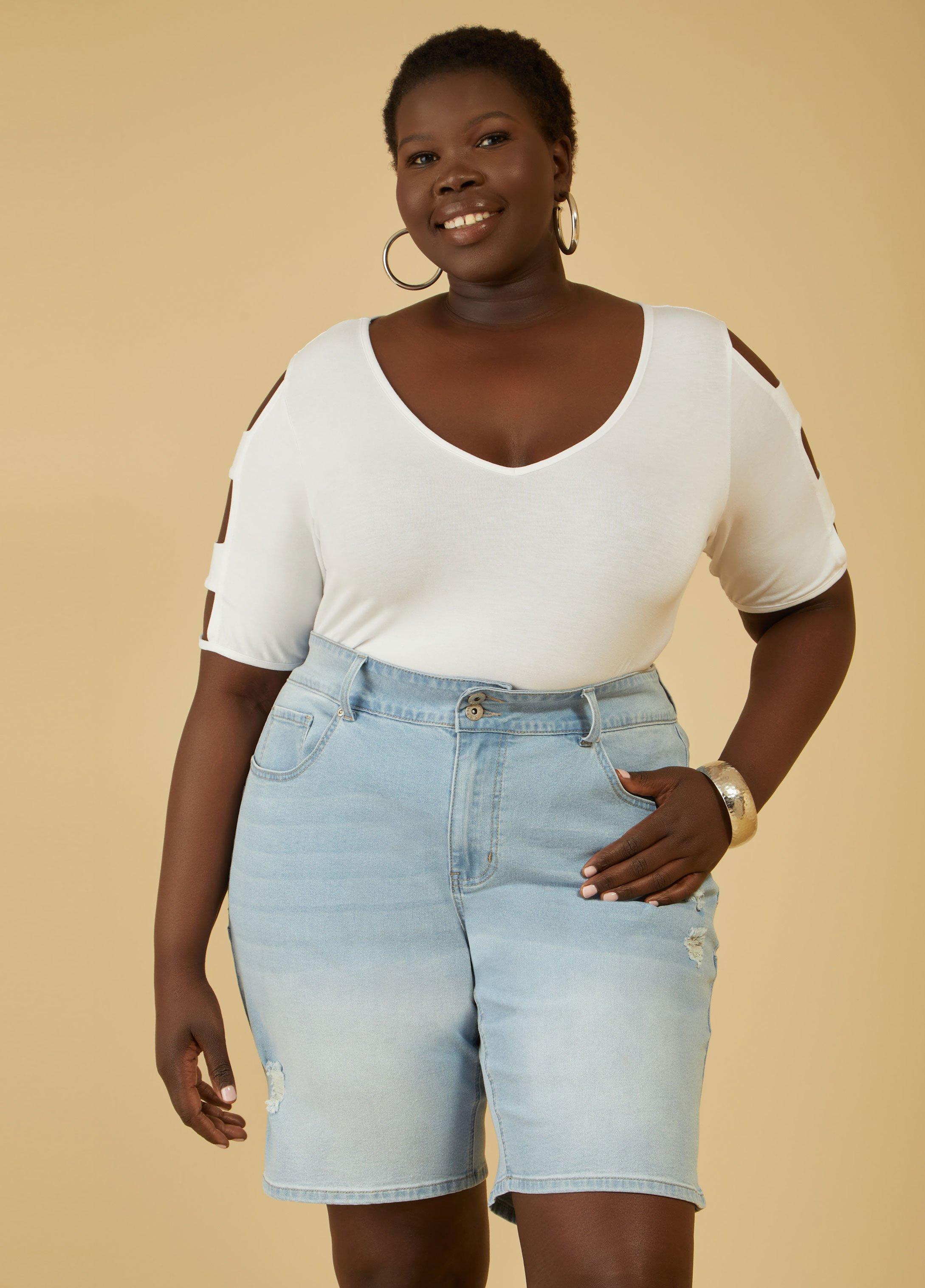 Plus Size Cutout V Neck Tee, - Ashley Stewart product image