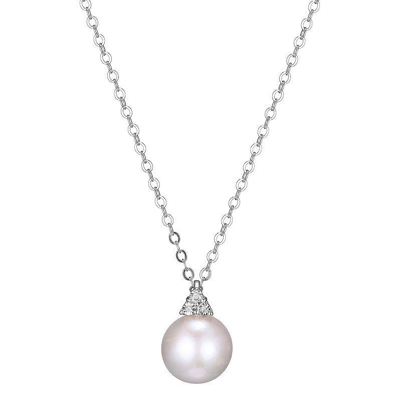 Maralux Sterling Silver Freshwater Cultured Pearl & Diamond Accent Pendant Necklace, Womens White Product Image