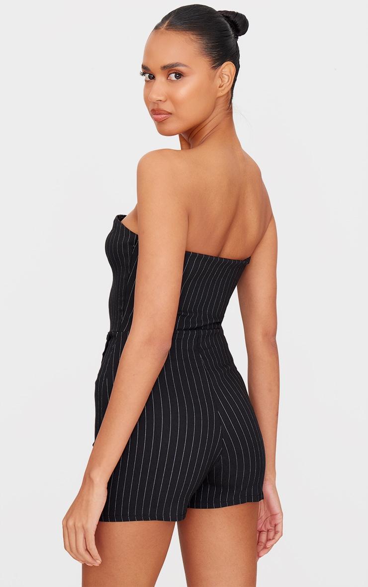 Black Pinstripe Woven Zip Front Skort Romper Product Image