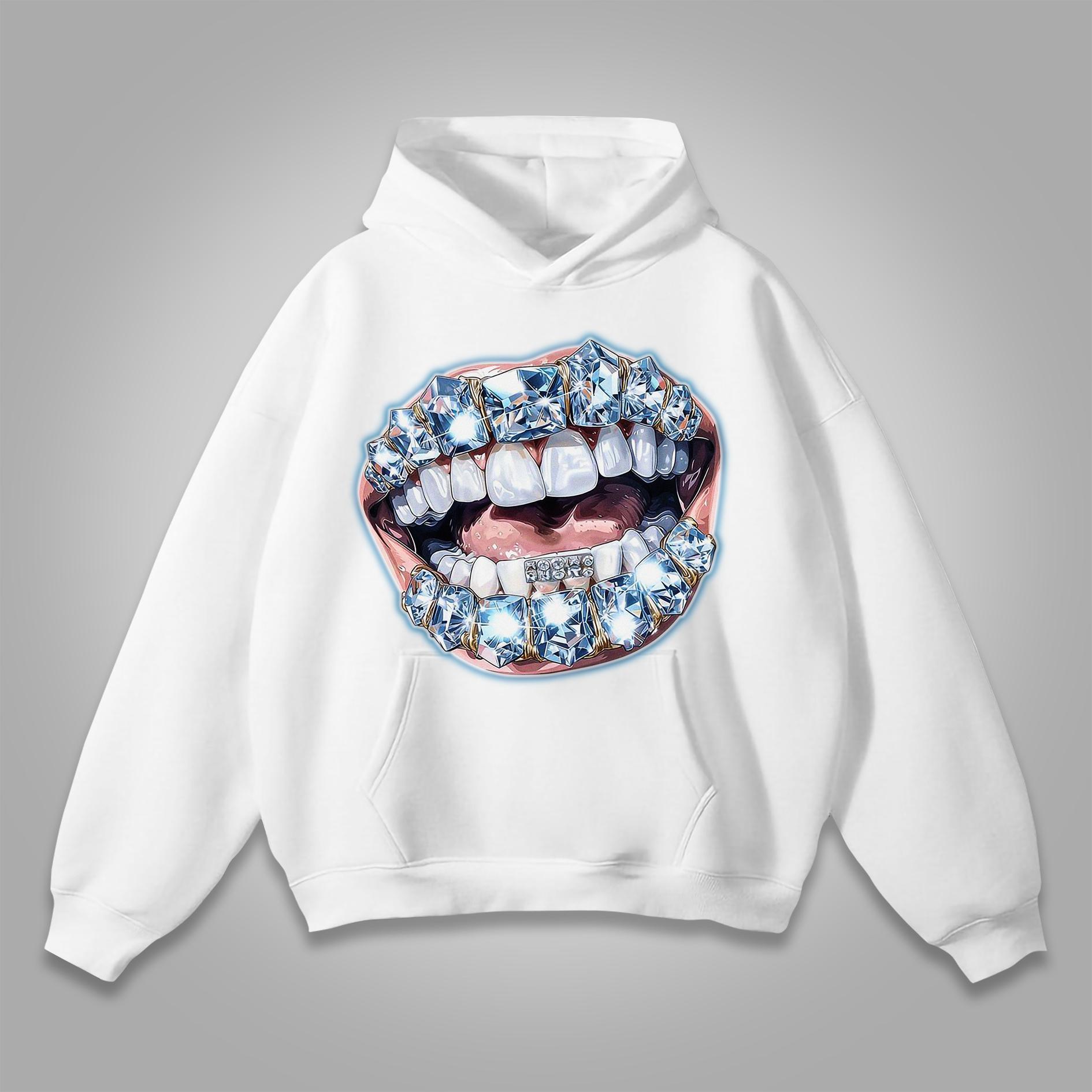 Sopula Vintage Lips Graphic Print Street Style Pocket Hoodie Product Image