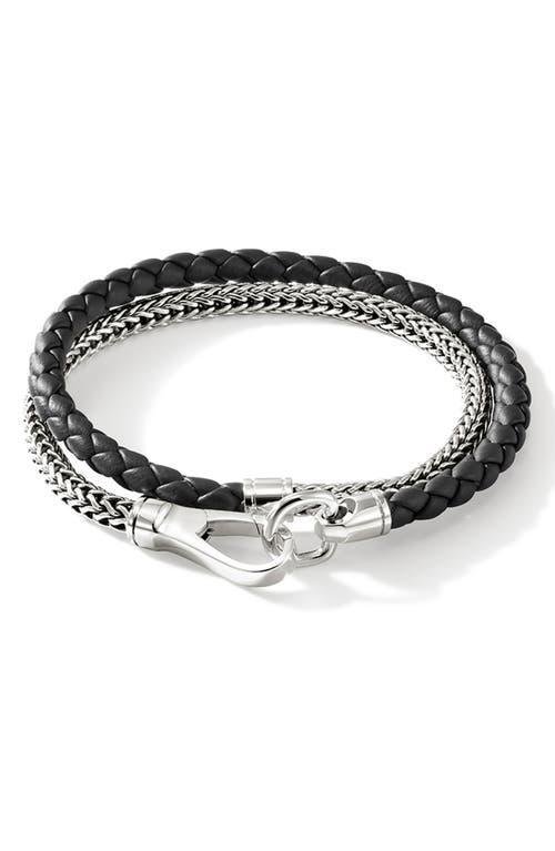 Mens Sterling Silver & Braided Leather Double Wrap Bracelet Product Image