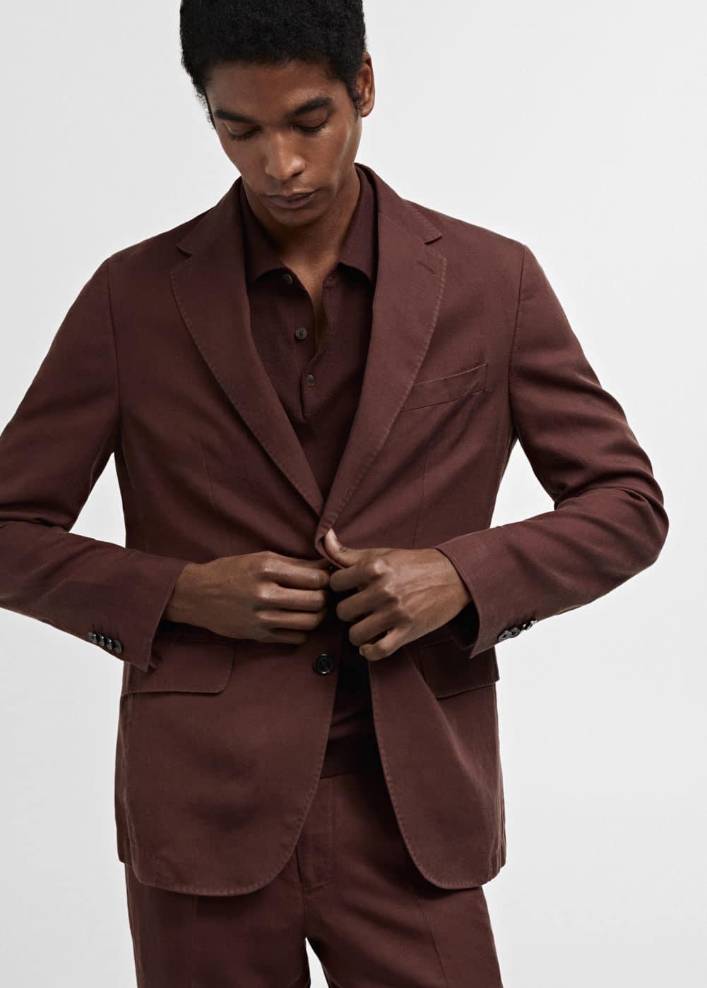 MANGO MAN - Slim fit linen suit blazer burgundyMen Product Image