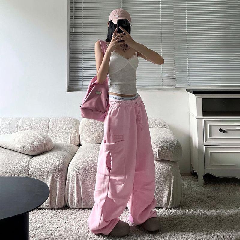 Drawstring Waist Plain Sweatpants Product Image