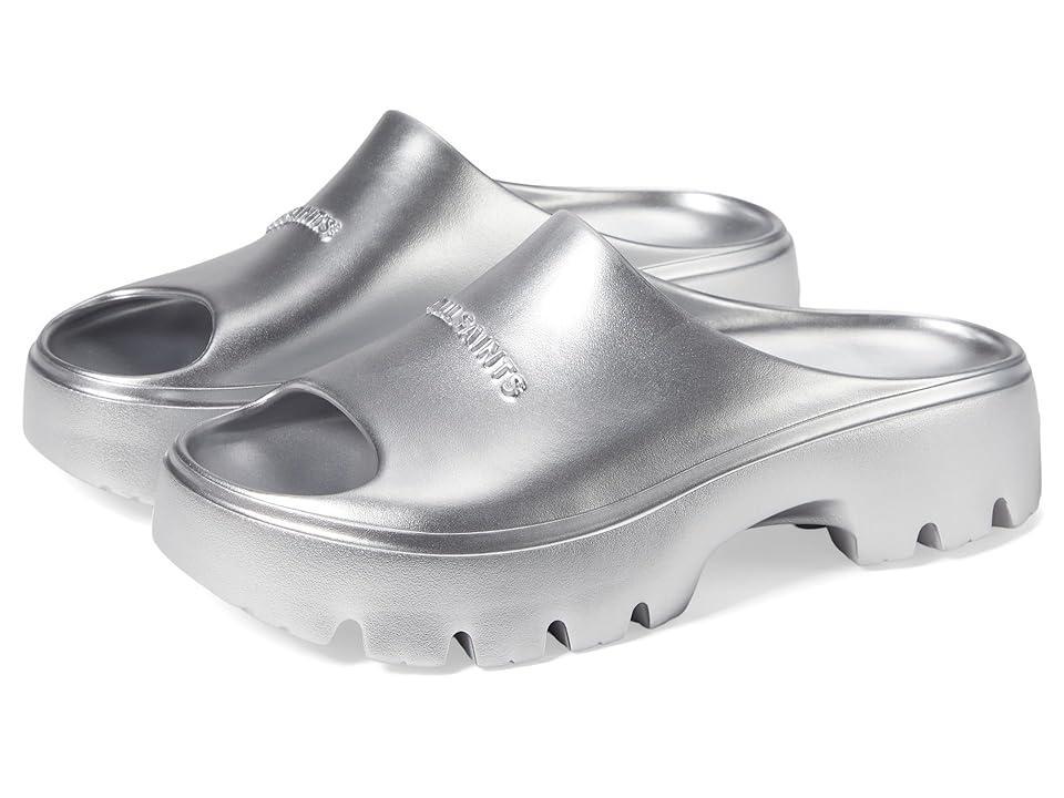 AllSaints Eclipse Flatform Slider Silver) Women's Sandals Product Image