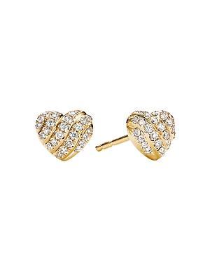 Womens Heart Stud Earrings in 18K Yellow Gold with Pav Diamonds Product Image