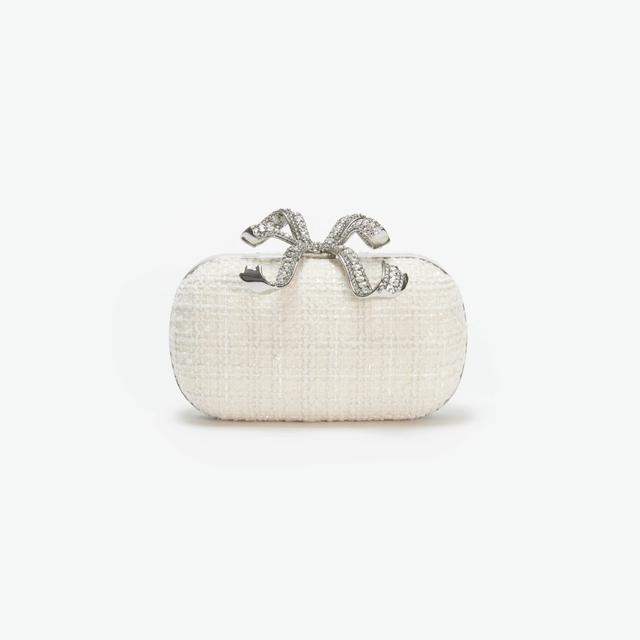 Cream Boucle Bow Clutch Product Image