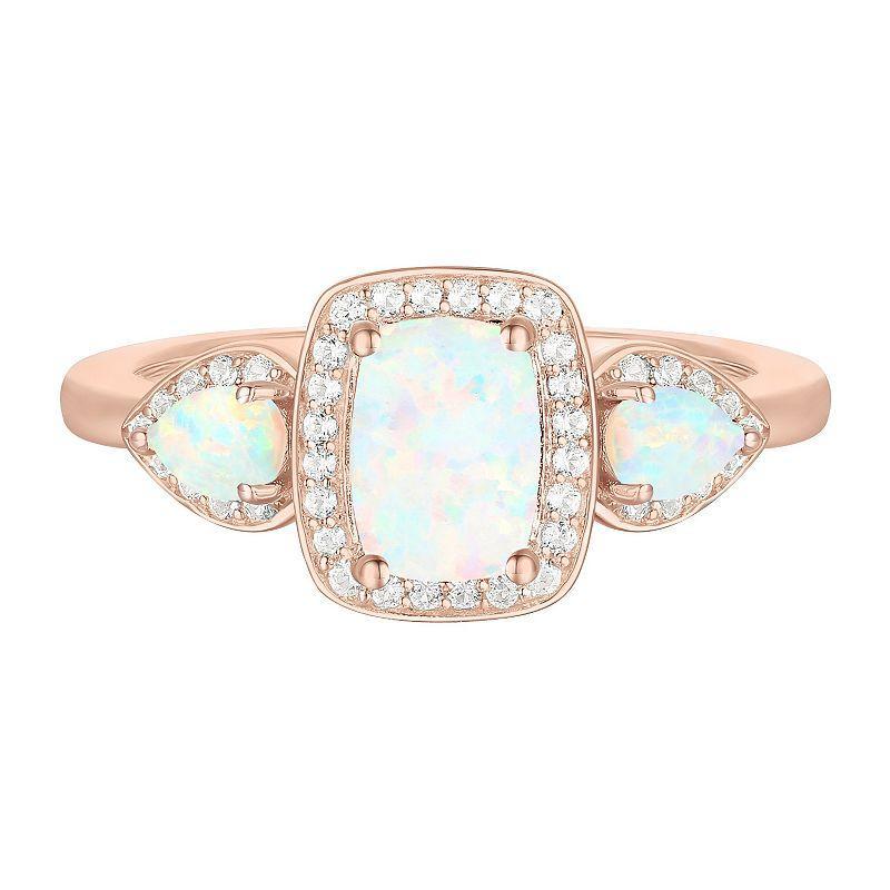 14k Rose Gold Over Silver Lab-Created Opal & Lab-Created White Sapphire Ring, Womens Pink Product Image