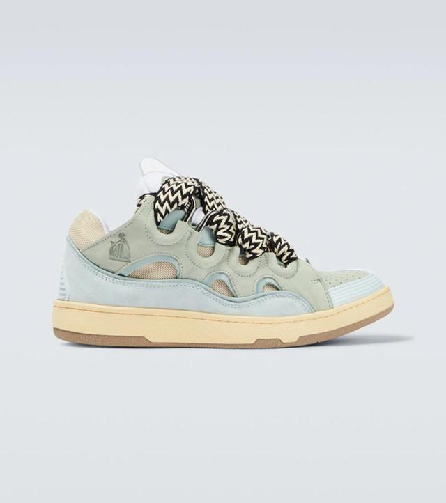 LANVIN Curb Leather Lace-up Sneakers In Pale Blue,multicolor Product Image