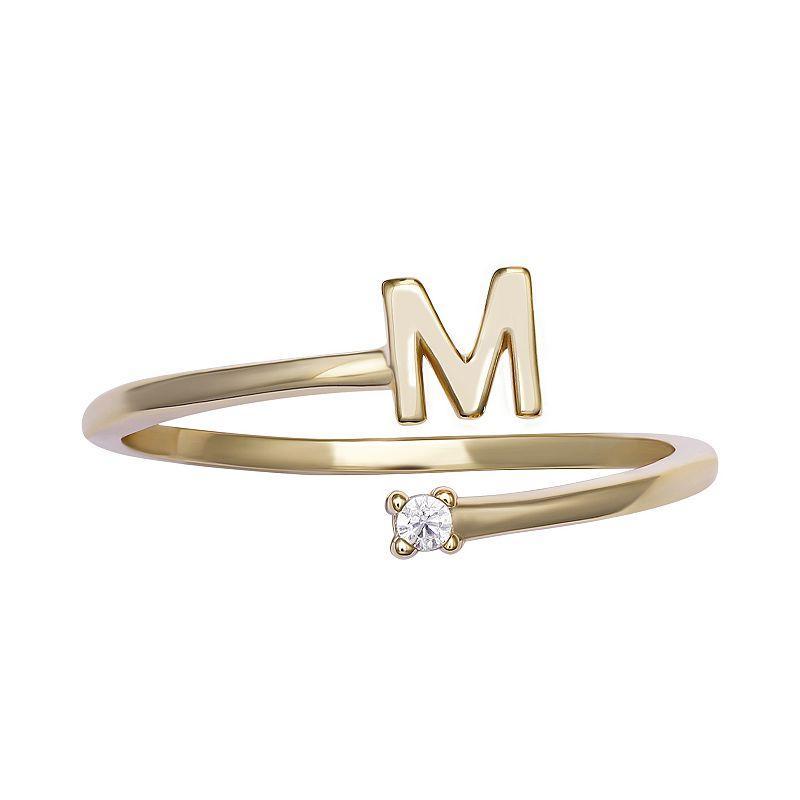 PRIMROSE Sterling Silver Cubic Zirconia Initial Bypass Band Ring, Womens Gold Tone M Product Image