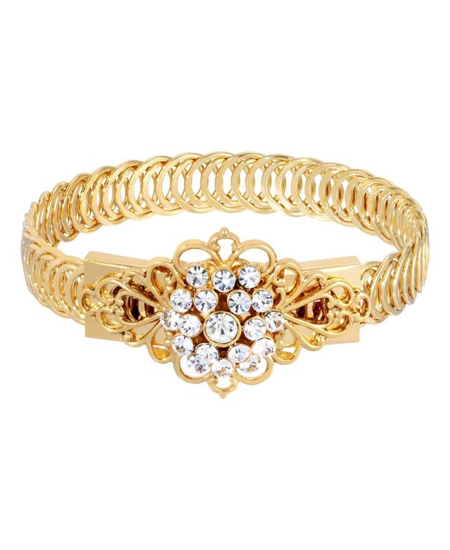 1928 Gold Tone Siam Flower Overlay Belt Bracelet, Womens, White Product Image