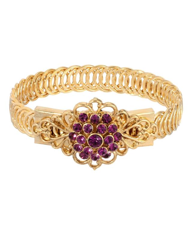 2028 14K Gold Dipped Purple Flower Overlay Belt Bracelet Product Image