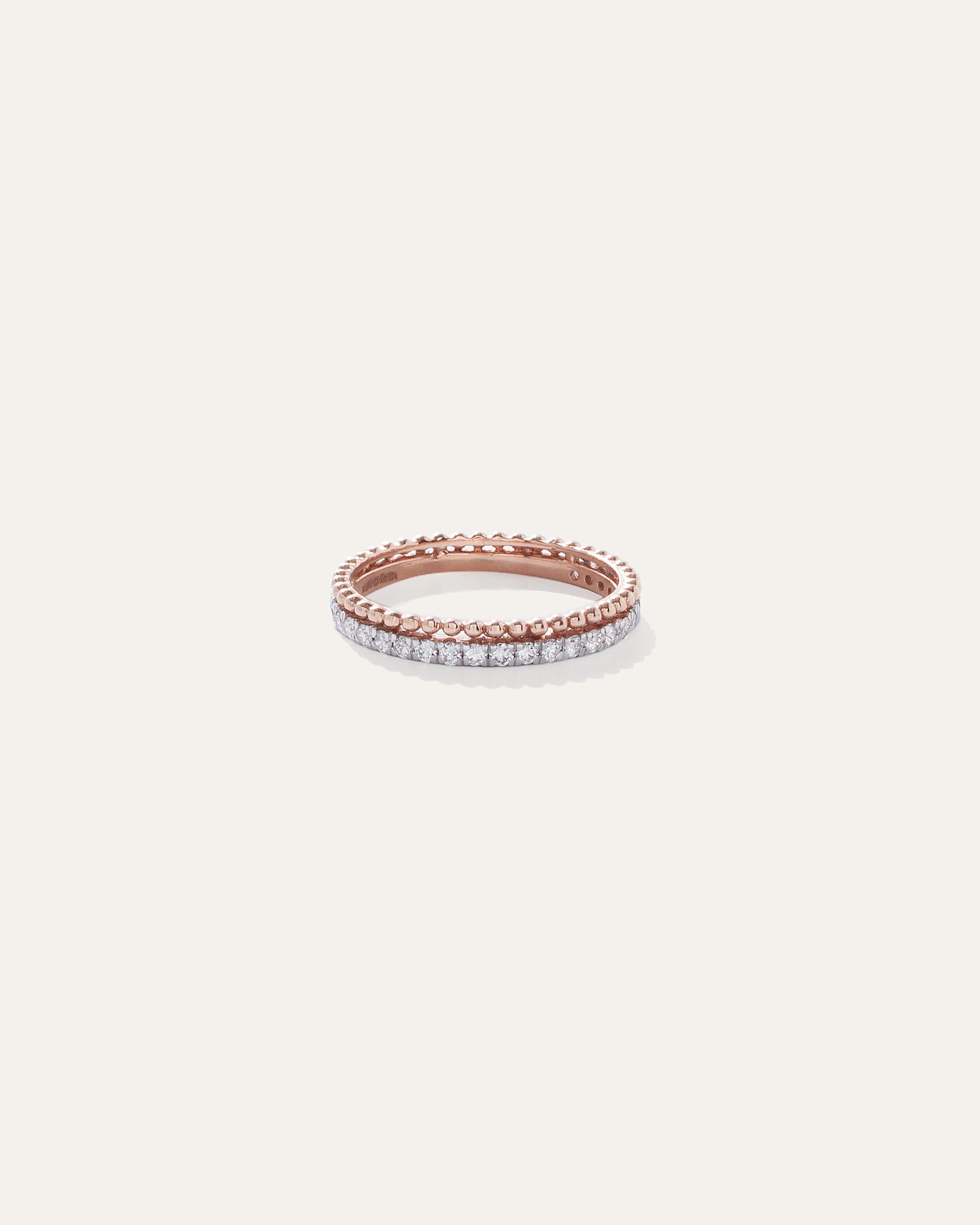 14K Gold Diamond Beaded Double Stack Band Product Image