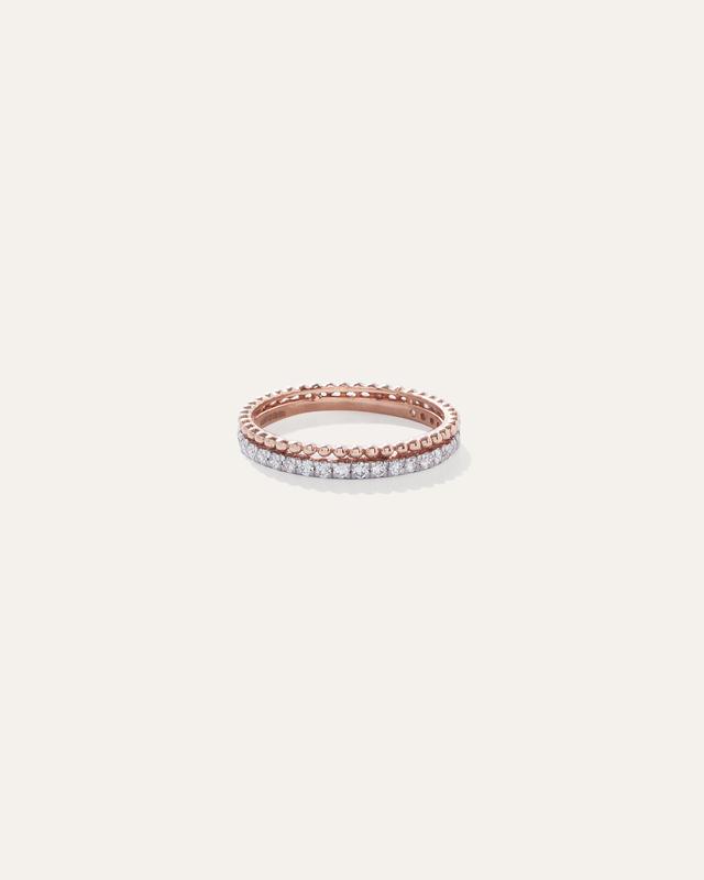 14K Gold Diamond Beaded Double Stack Band Product Image