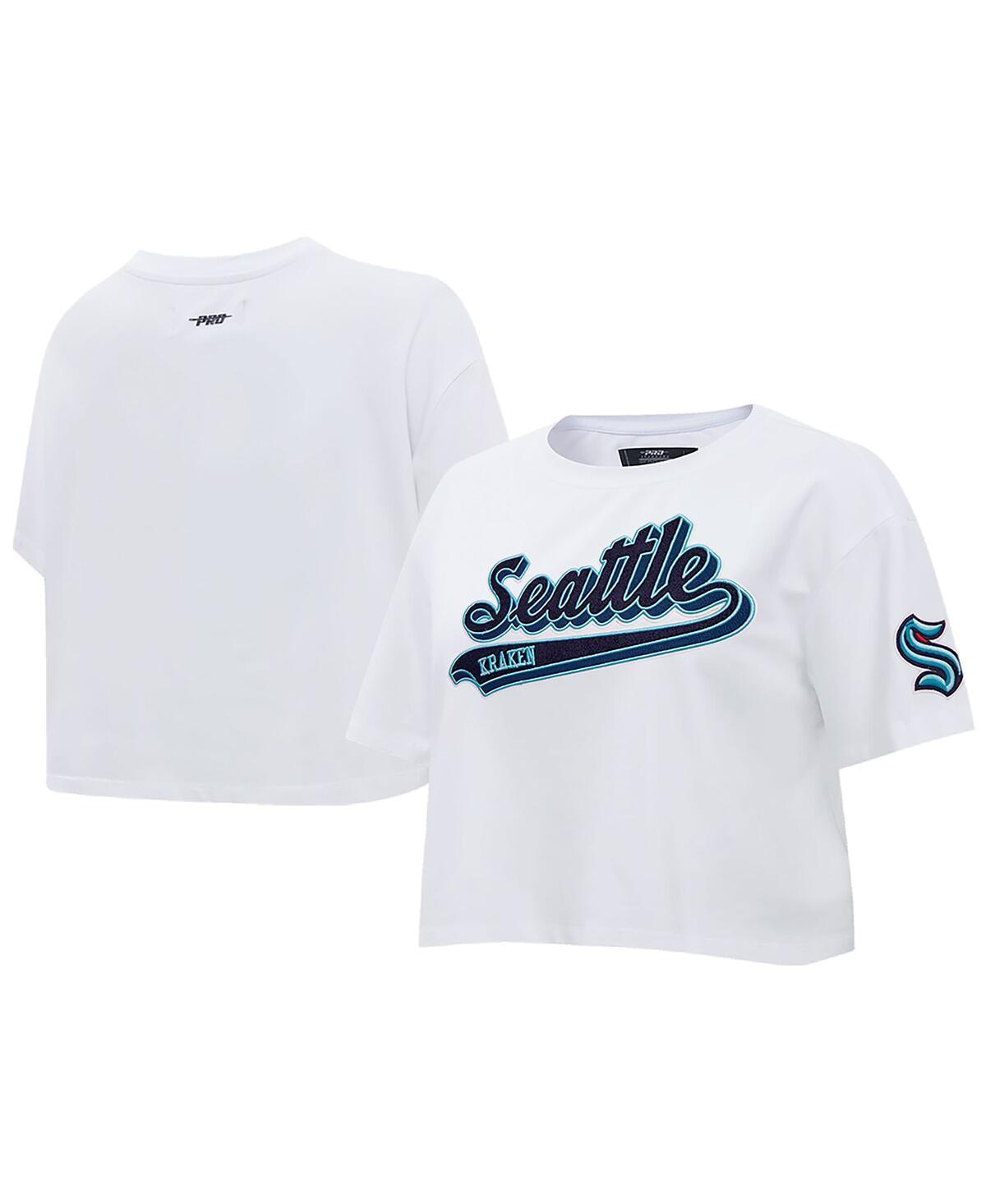 Pro Standard Womens White Seattle Kraken Boxy Script Tail Cropped T-Shirt Product Image