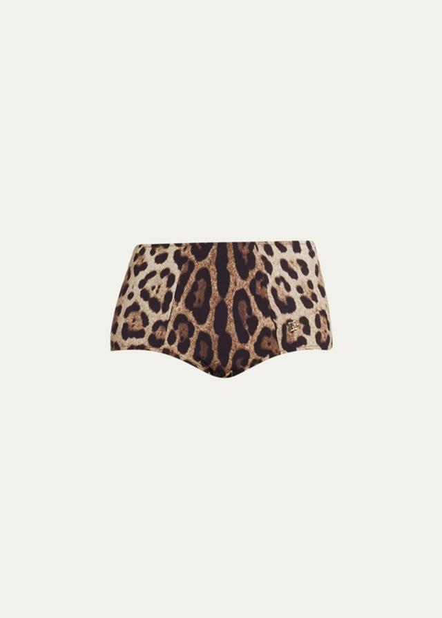 DOLCE & GABBANA Leopard Print High-waisted Bikini Bottom In Brown Product Image