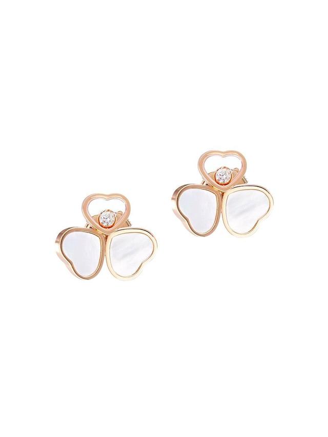 Womens Happy Hearts 18K Rose Gold, Diamond & Mother-of-Pearl Stud Earrings Product Image