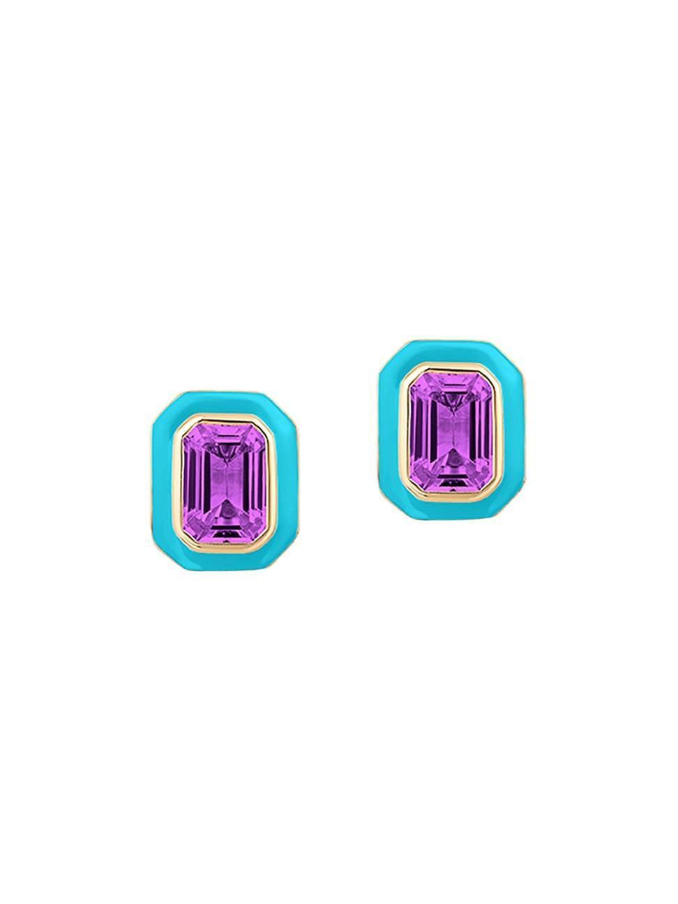 Womens Queen 18K Yellow Gold, Amethyst, & Enamel Stud Earrings Product Image