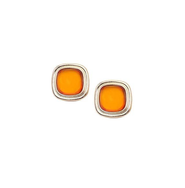 Sohi Womens Orange Geometric Stone Stud Earrings Product Image