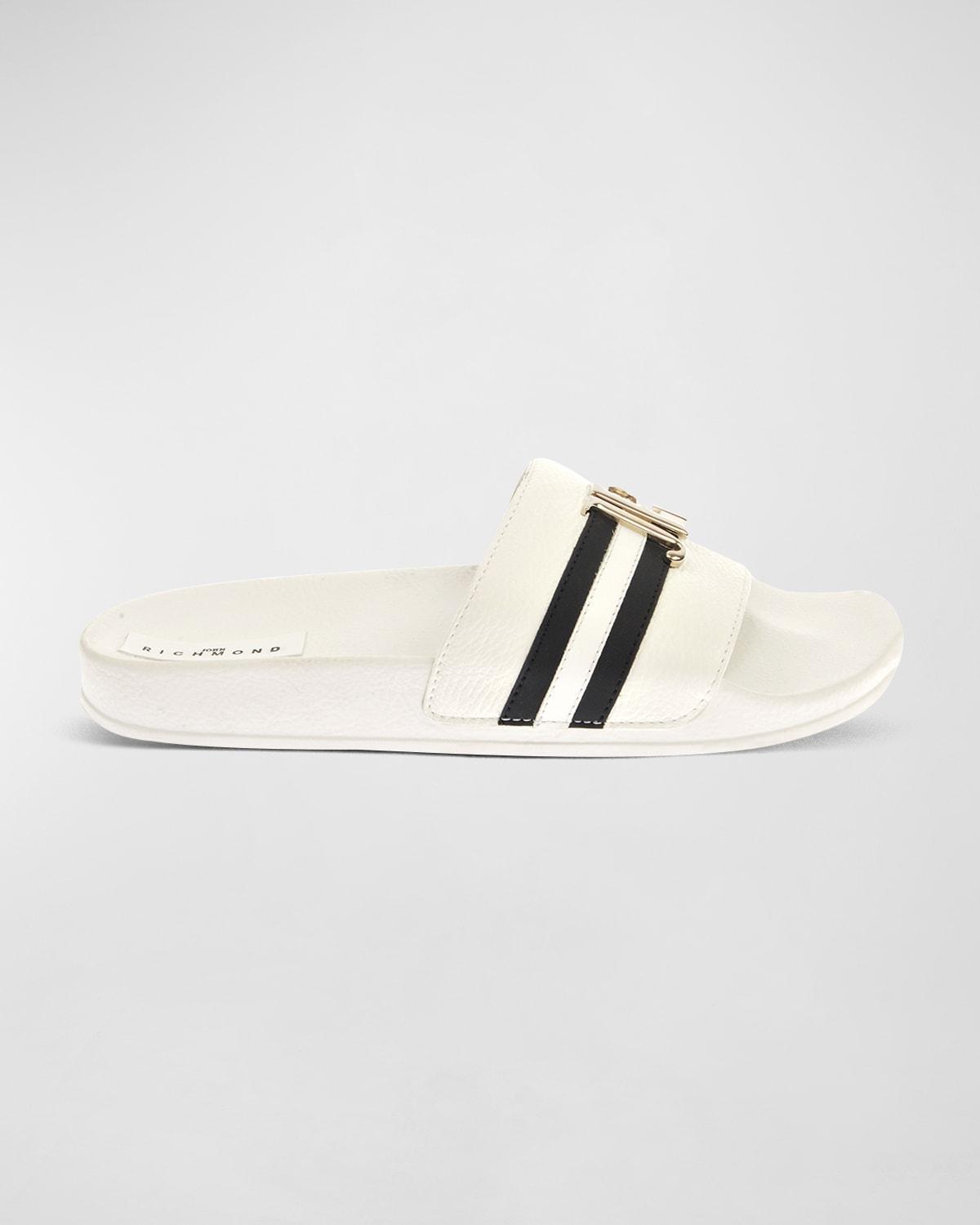 Mens JR-Logo Leather Pool Slides Product Image