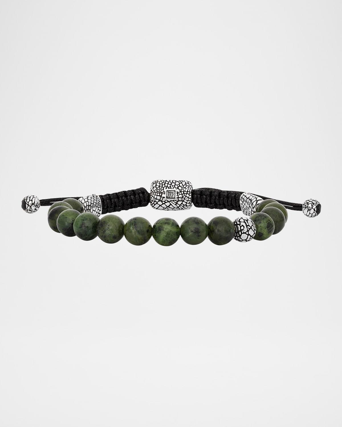 Men's Snakeskin Sterling Silver Jade Beaded Bracelet Product Image