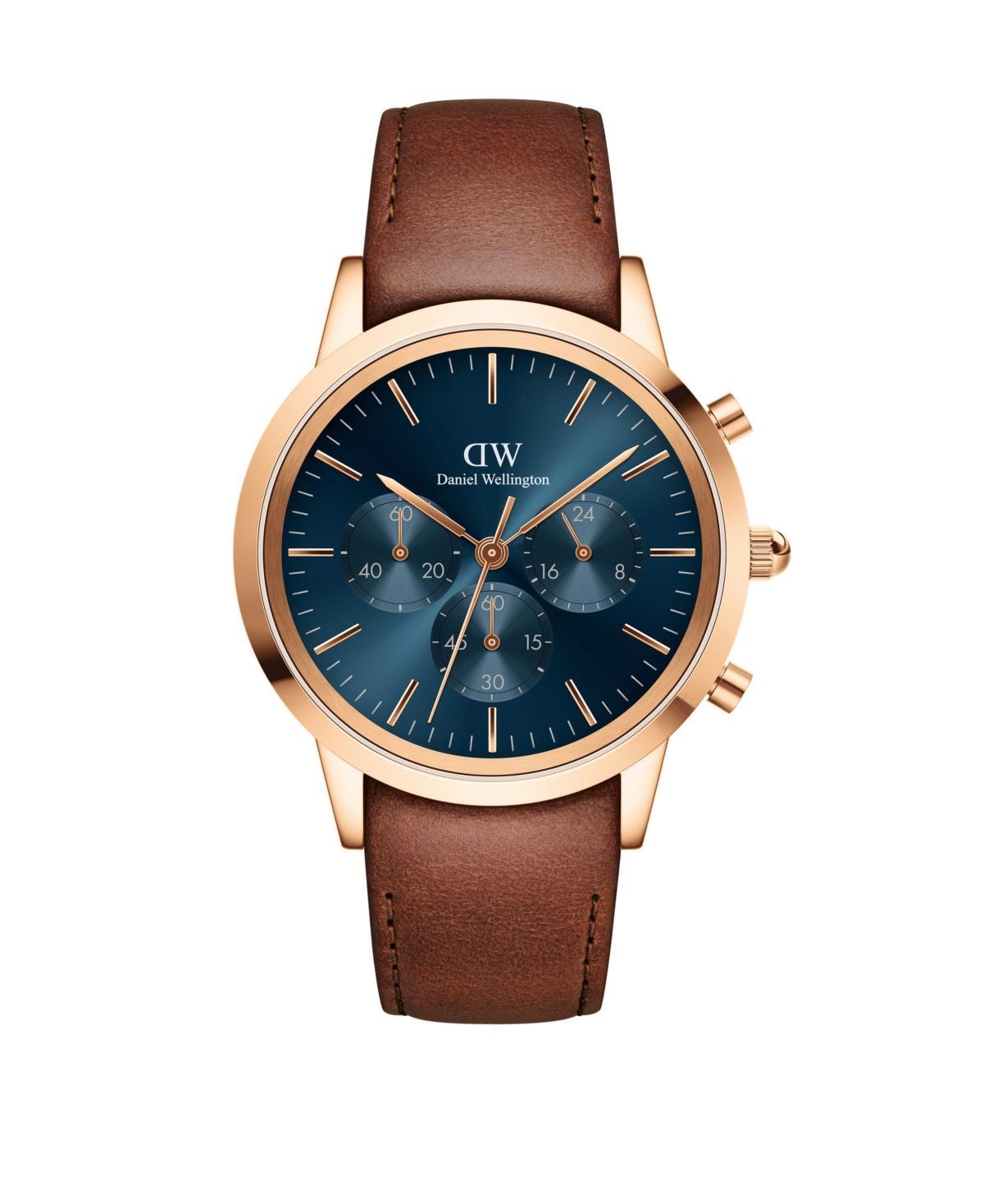 Daniel Wellington Mens Iconic Chronograph Saint Mawes Brown Leather Watch 42mm Product Image