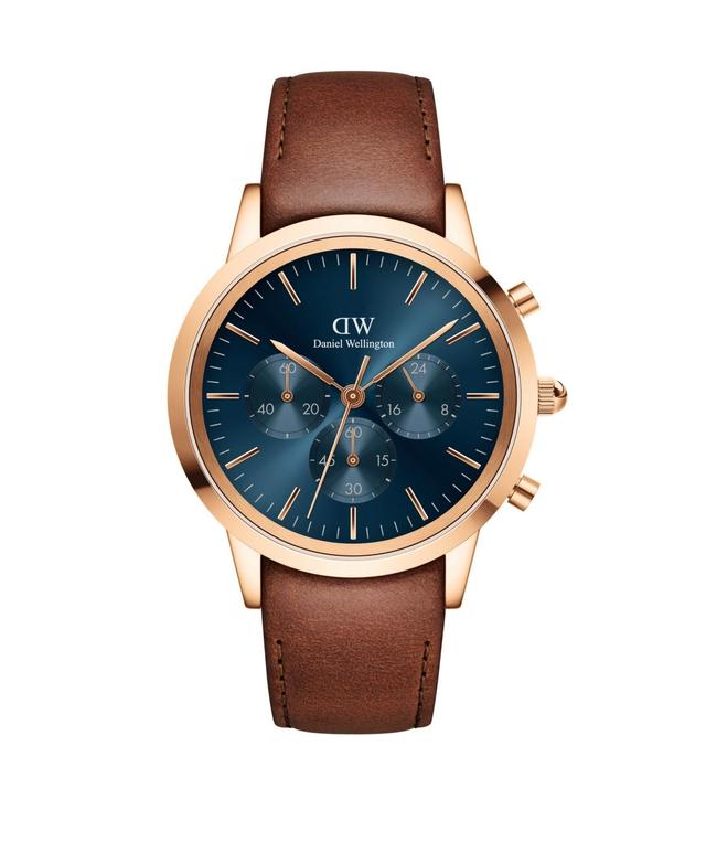 Daniel Wellington Mens Iconic Chronograph Saint Mawes Brown Leather Watch 42mm Product Image