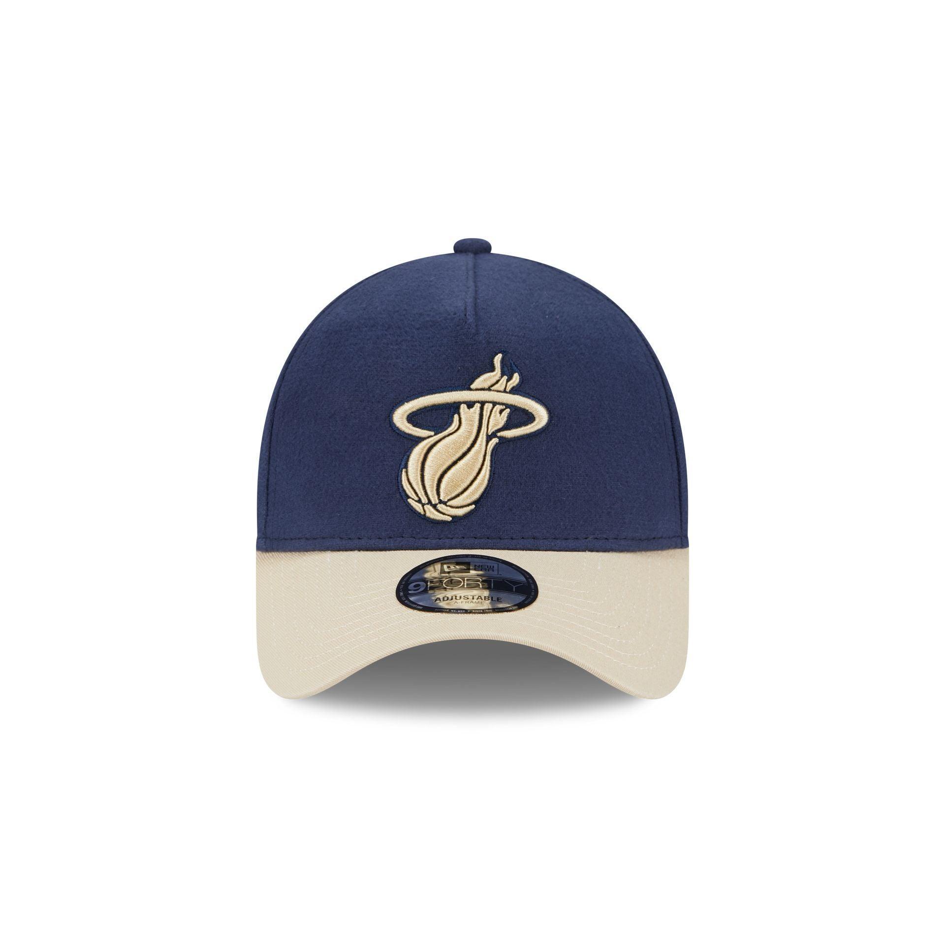 Miami Heat Moleskin Crown Navy 9FORTY A-Frame Snapback Hat Male Product Image