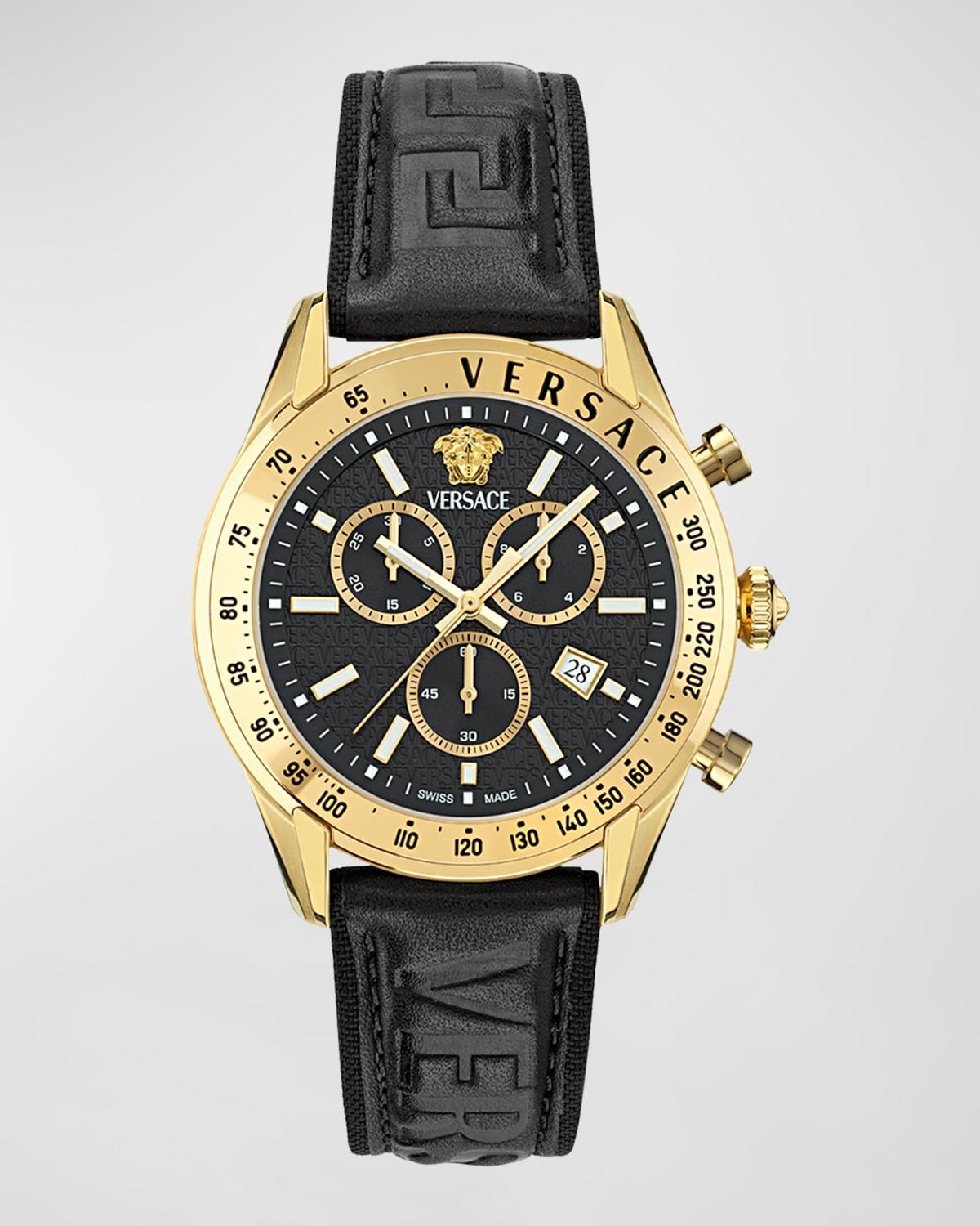 Mens Chrono Master IP Yellow Gold Leather-Strap Watch, 44mm Product Image