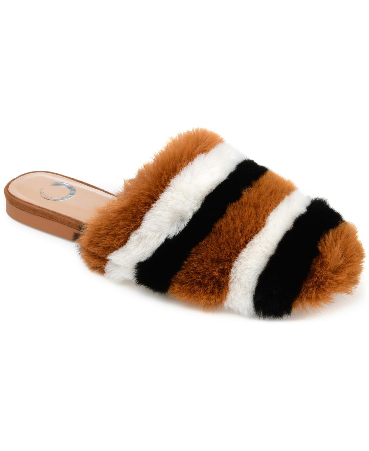 Journee Collection Evelin Womens Faux-Fur Mule Slippers Brown Product Image