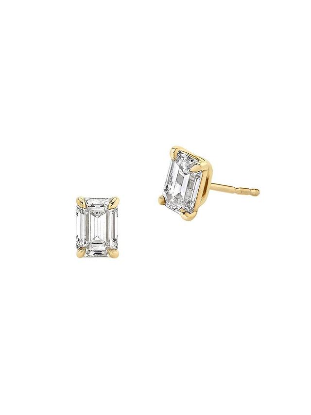 Womens 14K Yellow Gold & Emerald-Cut 1.00 TCW Lab-Grown Diamond Stud Earrings Product Image