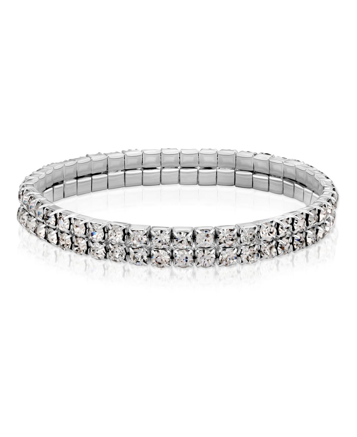 1928 Silver-Tone Clear Crystal Two-Row Rhinestone Stretch Bracelet, Womens, Multi Product Image