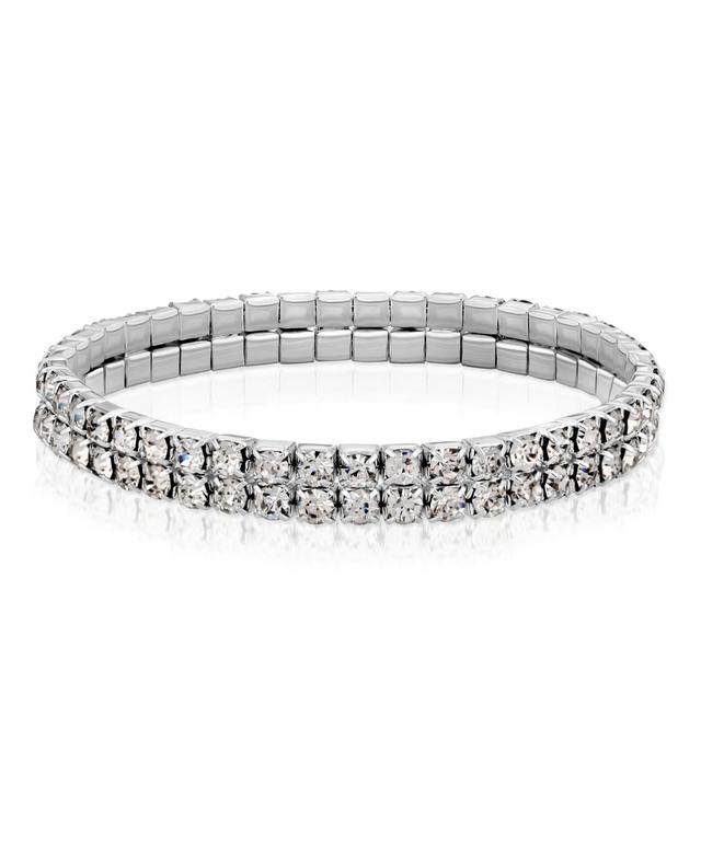 1928 Silver-Tone Clear Crystal Two-Row Rhinestone Stretch Bracelet, Womens, Multi Product Image