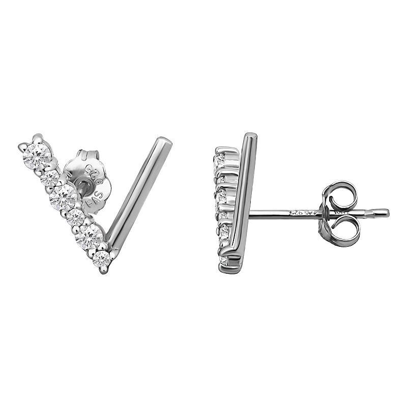 Aleure Precioso Sterling Silver Pave Cubic Zirconia V Design Stud Earrings, Womens Product Image