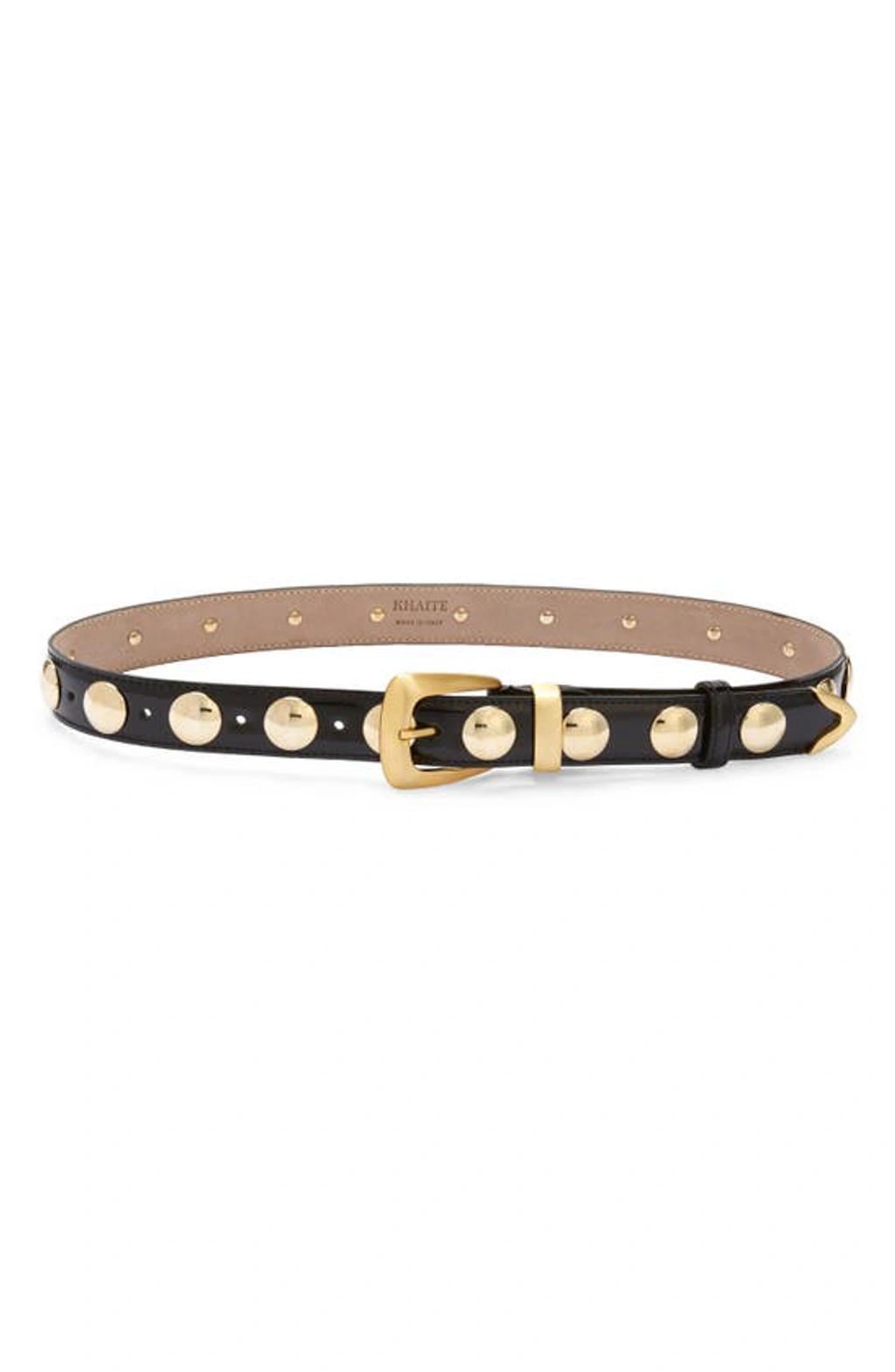 KHAITE Benny Skinny Patent Leather Studded Belt In Nero Product Image