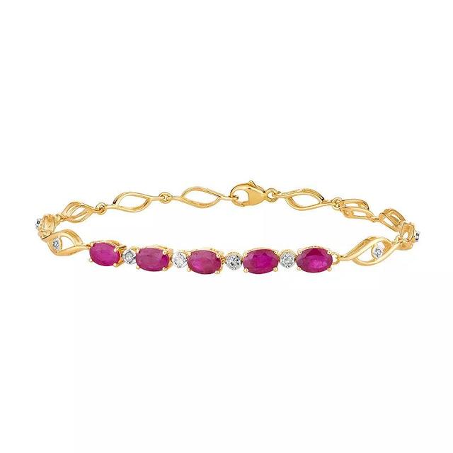 10k Gold Ruby & 1/10 Carat T.W. Diamond 5-Stone Bracelet, Womens Product Image