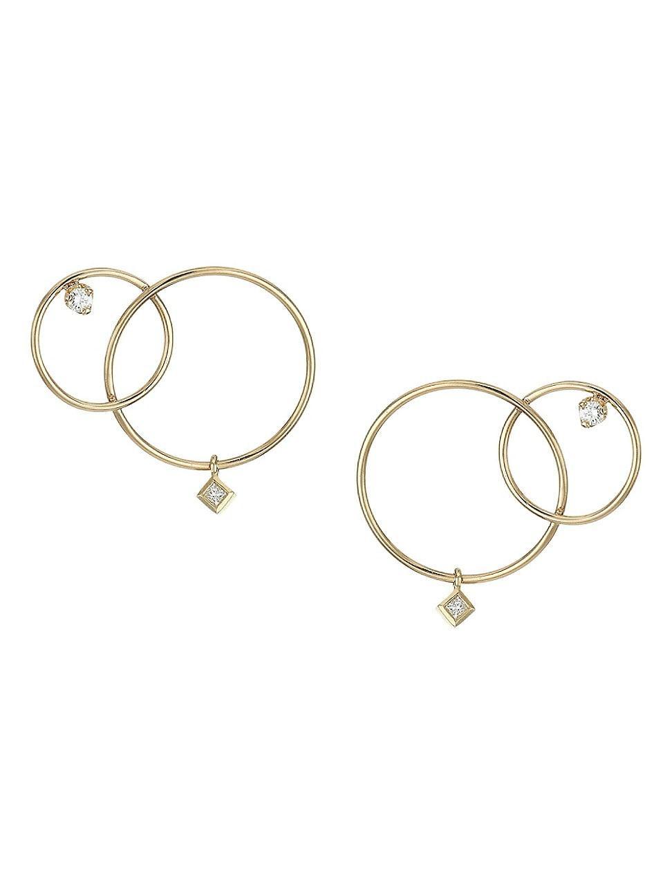 Paris 14K Yellow Gold & Diamond Mixed Interlocking Circle Stud Earrings Product Image