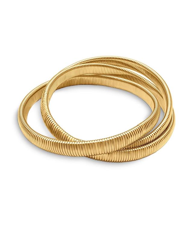 Three Strand Omega Snake Cobra Wide Bangle Twisted Bracelet Bands Set Interlocking Flexible Stretch Bracelets for Women Gold Plated Stainless Steel Fi Product Image