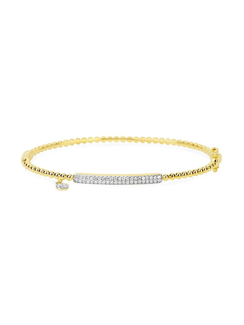 Womens 14K Gold & Diamond Bar Beaded Bangle Product Image