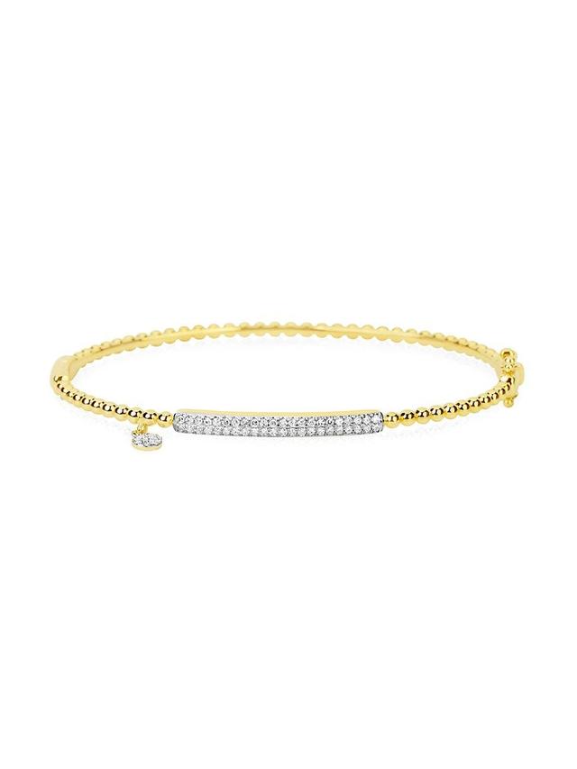 Womens 14K Gold & Diamond Bar Beaded Bangle Product Image