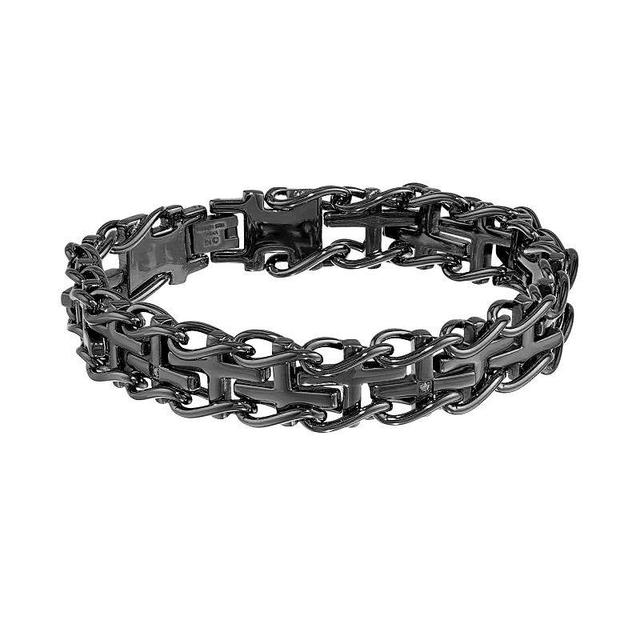 LYNX Black Ion-Plated Stainless Steel Diamond Accent Sideways Cross Railroad Bracelet - Men, Mens Product Image